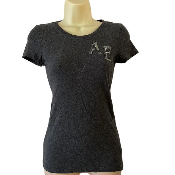 American Eagle Outfitters Tops - American Eagle 🦅 Gray Knit Top Tee Shirt with Sequin Letters Size XS
